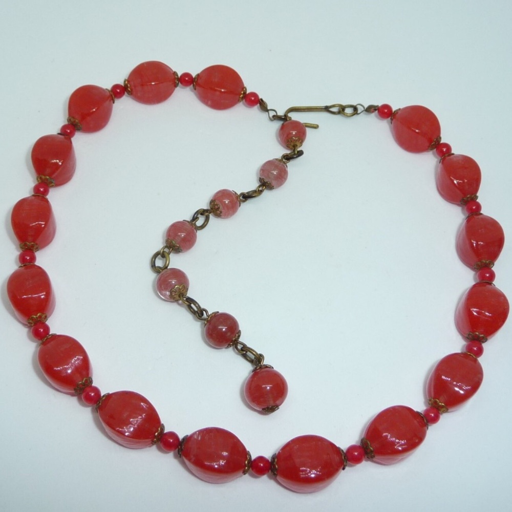 Vintage Orange/Red Carnelian Bead Collar Choker Necklace